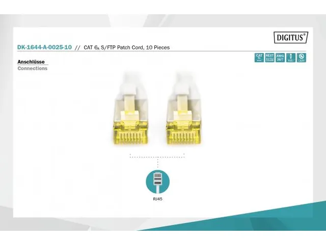 CAT 6A S-FTP patchkabel Cu LSZH AWG 26/7 Lengte 0,25m 10 stuks Grijs