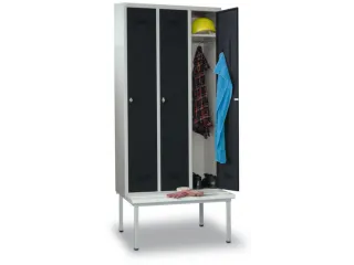 locker met bank,HxBxD 2150x1200x500mm,3vak,RAL7035,front RAL7016 - 1