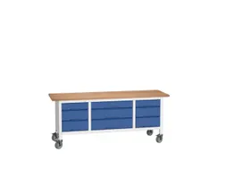 werkbank HxBxD 830x2000x600mm multiplexblad 9laden RAL7035
