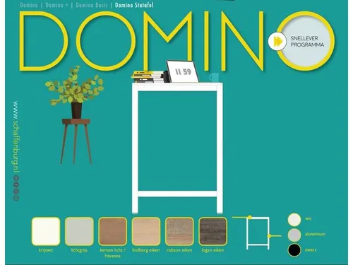 Domino Basic Statafel 160x80x110cm Wit blad, Onderstel Zwart