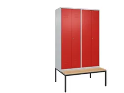 PBM-locker met bank,HxBxD 2120x1200x815mm,4vak,vak B 300mm,cil.-slot