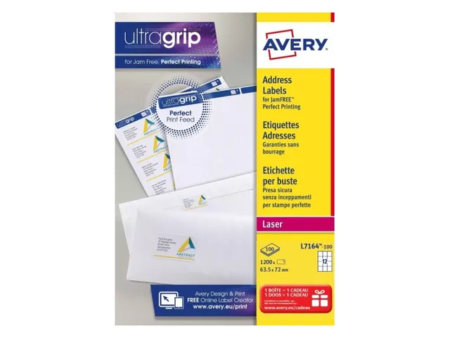 Adresetiket Avery QuickPeel L7164-100 63.5x72mm Wit 1200 stuks