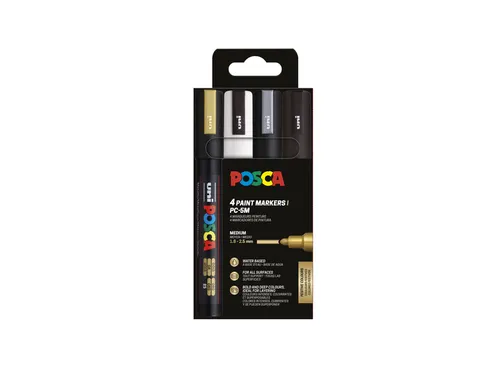 Verfstift Posca PC5M Medium Punt 1,8-2,5mm Assorti Set à 4 Stuks