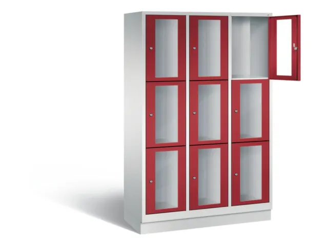 Lockerkast 1800x1200x500mm 3x3 vakken Cilinderslot, Sokkel, RAL3003