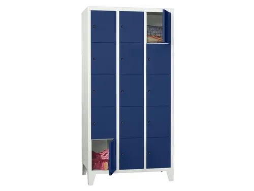 lockerkast,HxBxD 1850x900x500mm,3x5vakken,RAL7035,front RAL5010