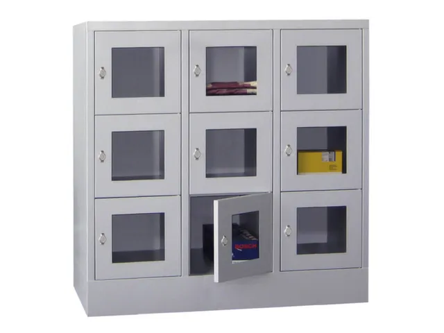 lockerkast,HxBxD 1518x1200x500mm,3x4vakken,RAL7035,front RAL5010