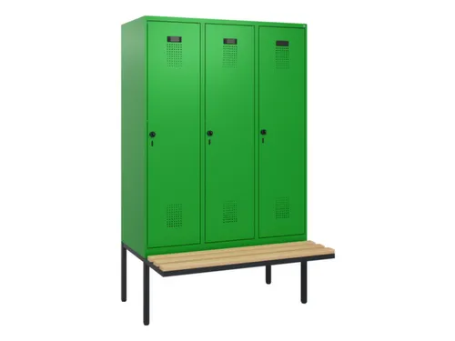 locker met bank,HxBxD 1950x1200x815mm,3vak,vak B 400mm,draaigrendel