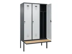 locker met bank,voor scheiding van kleding,HxBxD 2120x1200x815mm,3vak