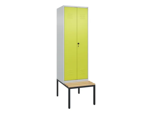PBM-locker met bank,HxBxD 2120x600x815mm,2vak,vak B 300mm,draaigrendel