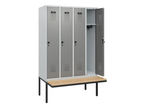 locker met bank,HxBxD 1950x1200x815mm,4vak,vak B 300mm,draaigrendel