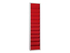 orderplanner,10vakken,HxBxD 1278x315x74mm,plank(en) plaatstaal,rood