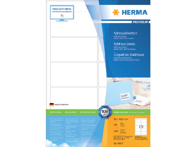 Etiket Herma 4667 96x50.8mm Premium Wit 1000 stuks