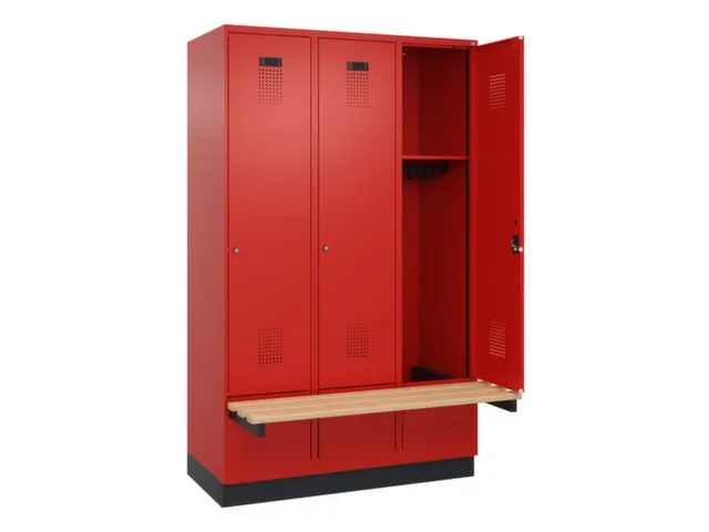 locker met bank,HxBxD 1950x1200x815mm,3vak,vak B 400mm,cilinderslot