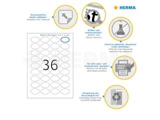 HERMA 4380 Verwijderbare etiketten A4 Ovaal 40,6x25,4mm Wit 900 stuks - 3
