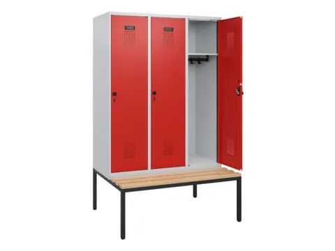 locker met bank,HxBxD 1950x1200x815mm,3vak,vak B 400mm,draaigrendel