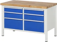 werkbank,HxBxD 840-1040x1250x700mm,beukblad,draagverm. 1250kg,4voeten