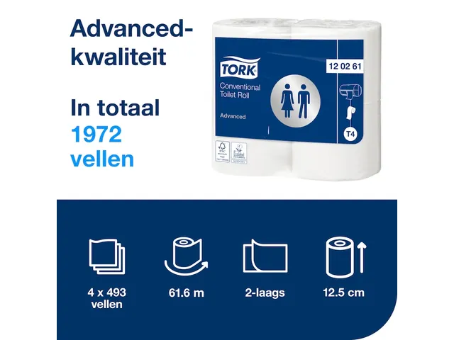 Toiletpapier Tork T4 120261 2-Laags Advanced Xl 4 Rollen 488 Vel