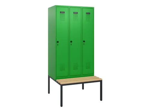 locker met bank,HxBxD 1950x900x815mm,3vak,vak B 300mm,draaigrendel