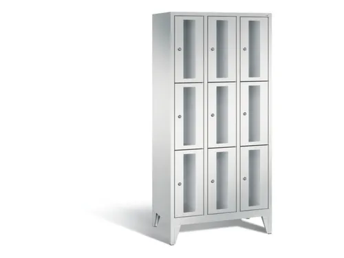 lockerkast 1850x900x500mm 3x3 vakken Cilinderslot Poten, RAL7035