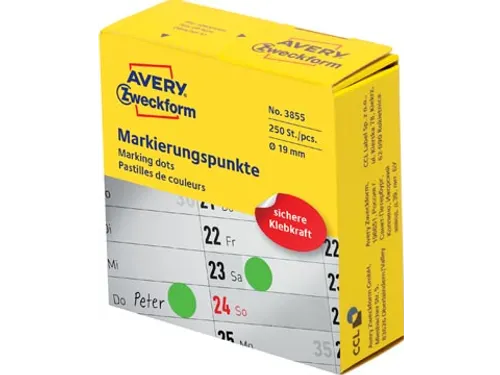 Avery marking dots, diameter 19mm, rol met 250 stuks, groen