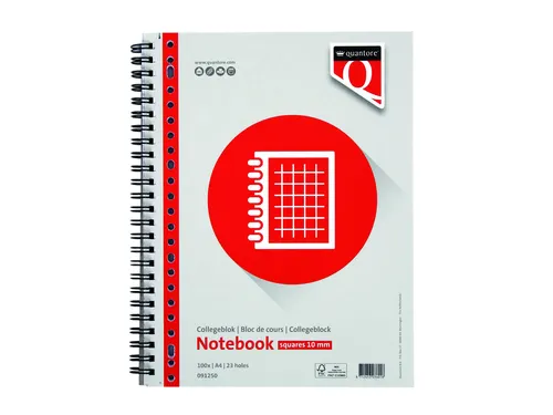 Collegeblok Quantore A4 ruit 10mm 23-gaats 100vel 70 Gram