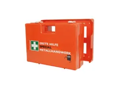 verbandkoffer,v. metaal,DIN 13157,ABS oranje,m. wandhouder