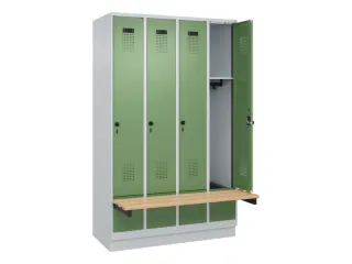 locker met bank,HxBxD 1950x1200x815mm,4vak,vak B 300mm,draaigrendel - 1
