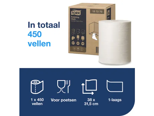 Reinigingsdoek Tork W1-W2-W3 Premium 1-laags 450 vel wit 197270