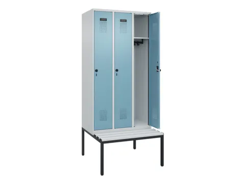 locker met bank,HxBxD 2120x900x815mm,3vak,vak B 300mm,draaigrendel