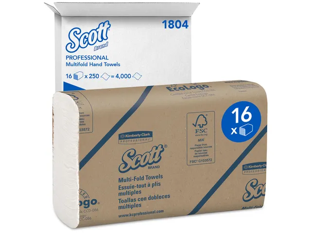 Handdoek Scott m-vouw 1-laags 23x23,5cm 16x250stuks wit 1804