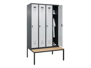 locker met bank,HxBxD 2120x1200x815mm,4vak,vak B 300mm,draaigrendel - 1