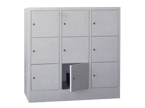 lockerkast,HxBxD 1187x1200x500mm,3x3vakken,RAL7035,front RAL7016