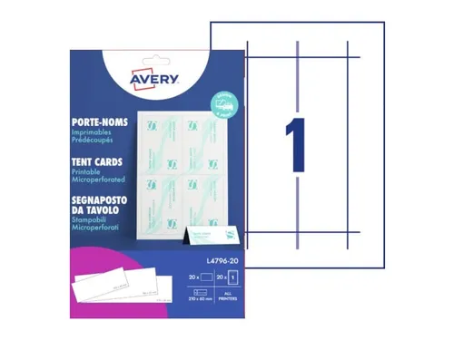 Tafelnaambord Avery L4796-20 210x60mm wit 20 stuks