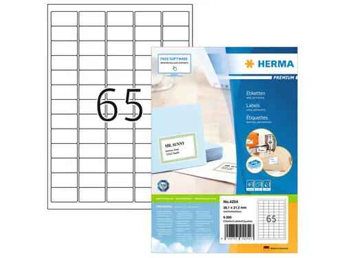 HERMA 4254 Premium Adresetiketten A4 38,1x21,2mm Wit 6500 stuks