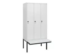 locker met bank,HxBxD 1950x900x815mm,3vak,vak B 300mm,draaigrendel