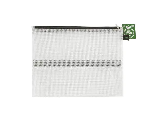 Trousse Foldersys A4 EVA transp sans PVC 4 comp fermeture éclair noir