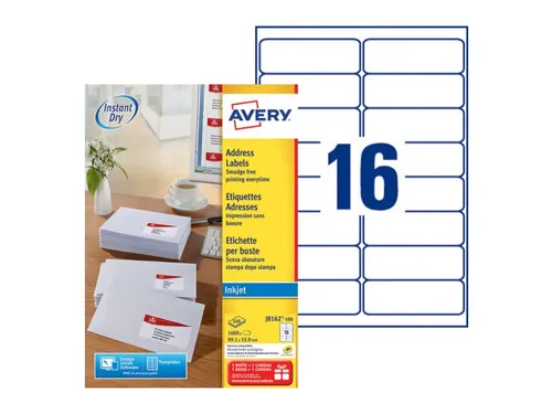 Etiket Avery J8162-100 99.1x33.9mm Inkjet Wit 1600 stuks