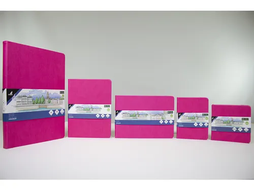 Schetsboek Kangaro 12x12cm hot pink PU HC 80 vel 140gr roomwit met ela