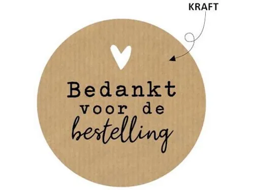KP Sticker rond 50mm "Bedankt voor de bestelling" kraft hart 250 stuks