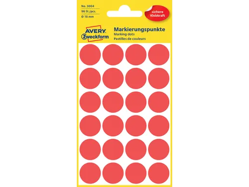 Etiket Avery Zweckform 3004 Rond Ø18mm Rood 96 Stuks