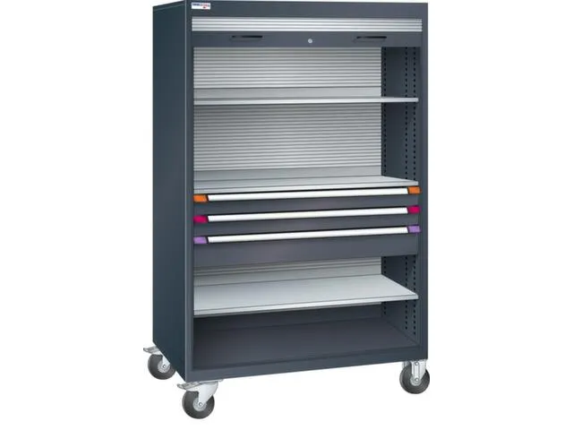 Mobiele roldeurkast,HxBxD 1813x1205x691mm,3xStalen bodem,3lade(n)