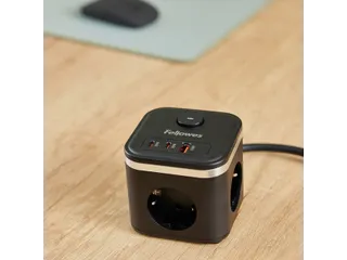 Stekkerblok Fellowes Power Cube F 3-voudig 1xUSB-A 2xUSB-C 2m zwart - 13