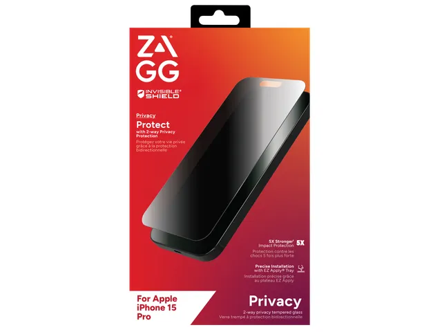 ZAGG Glass Elite Privacy, Apple, iPhone 15 Pro, Antibacterieel, Krasbe