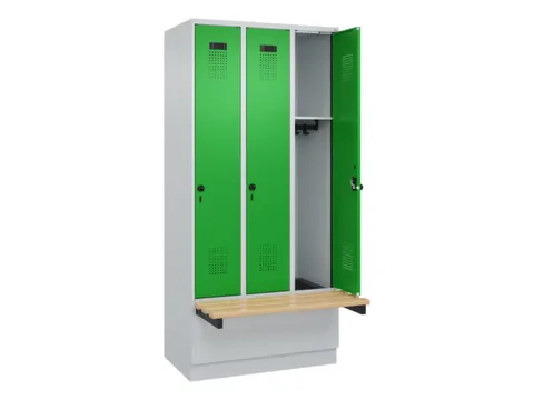 locker met bank,HxBxD 1950x900x815mm,3vak,vak B 300mm,draaigrendel