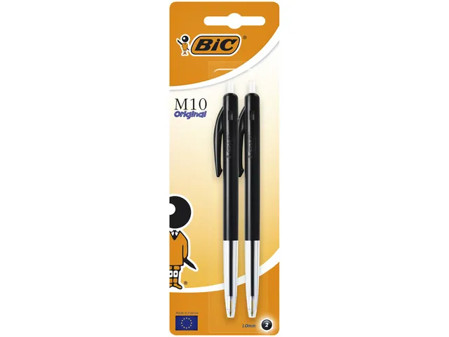 Balpen Bic M10 medium zwart blister à 2 stuks