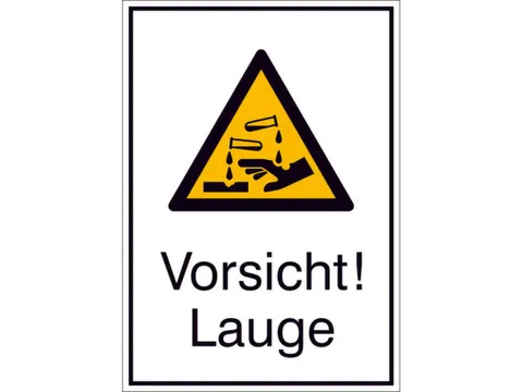 Panneau d'avertissement combiné p. int./ext. Attention ! Alcalin PVC