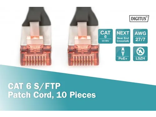 CAT 6 S-FTP patchkabel Cu LSZH AWG 27/7 Lengte 2m 10 stuks Zwart