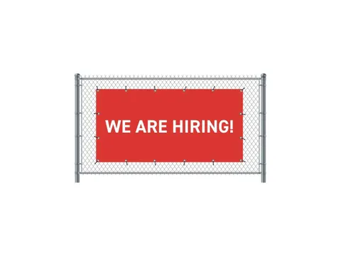 Hekwerkbanner 200x100 cm Rood met Engelse Print WE ARE HIRING