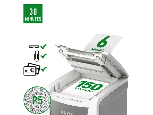 Papiervernietiger Leitz IQ Auto+ Office 150 P-5 snippers 2x15mm