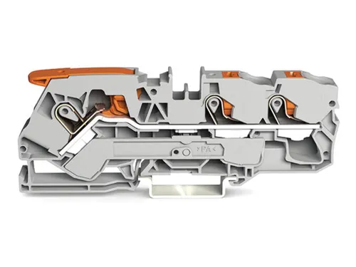 3-Draads Doorgangsklemmenblok Met Hendel En Drukknop 10Mm², Grijs
